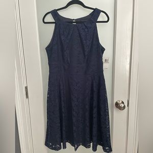Connected Apparel Navy Blue Eyelet Dress. NEW WITH TAGS